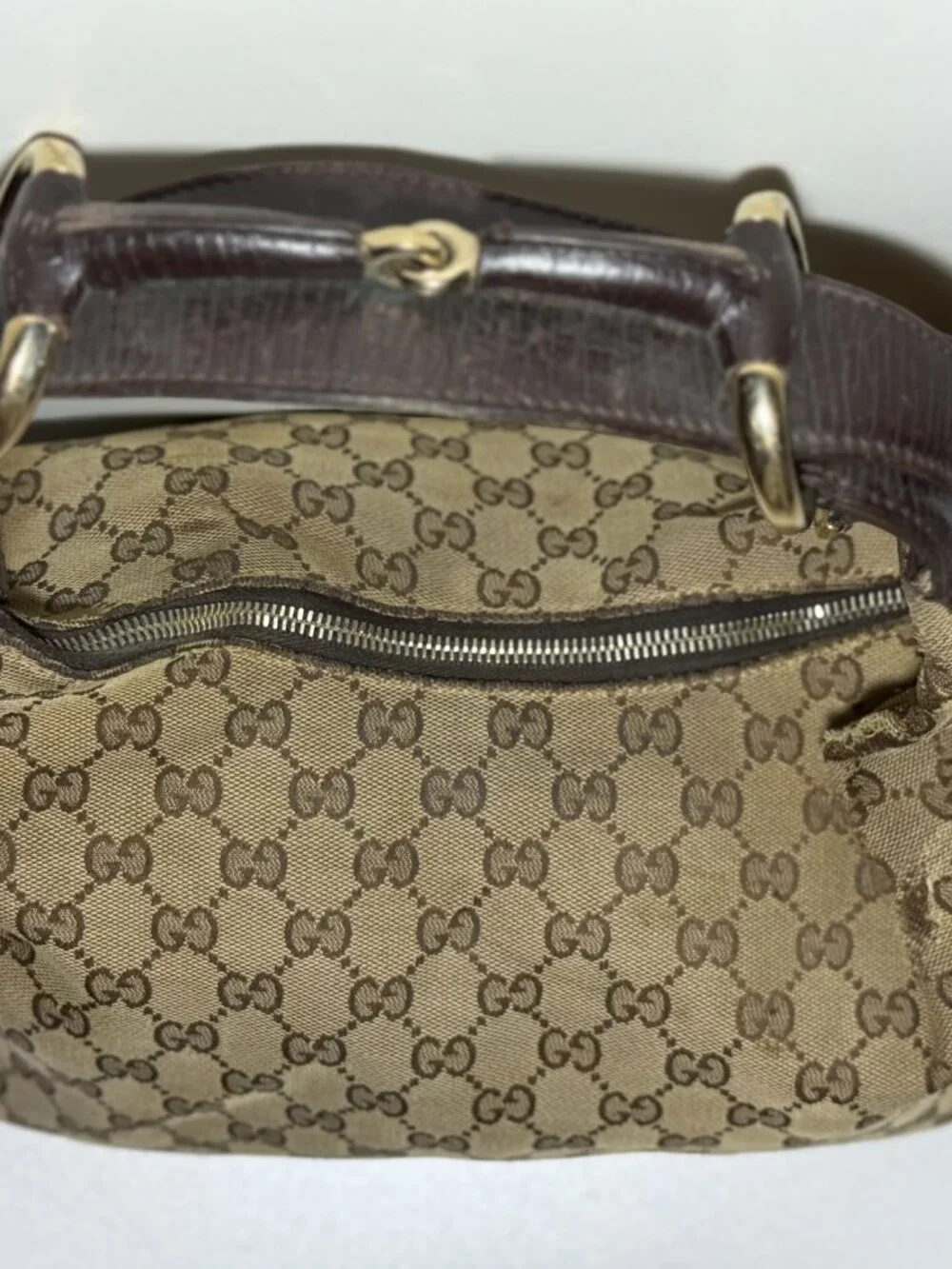 GUCCI VINTAGE GG CANVAS HORSEBIT HOBO BAG